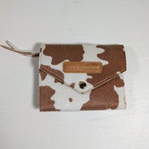 Simply Southern Cow Print Trifold Wallet Wristlet Brown White Faux Cowhide